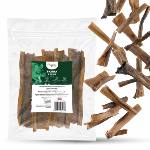 Przysmak dla psa Skóra z Dzika bez włosa 100% Naturalny Gryzak GACZOO 100g