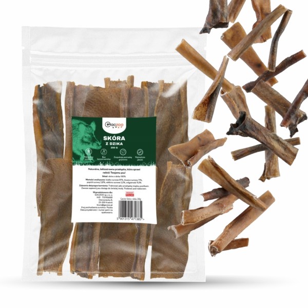 Przysmak dla psa Skóra z Dzika bez włosa 100% Naturalny Gryzak GACZOO 200g