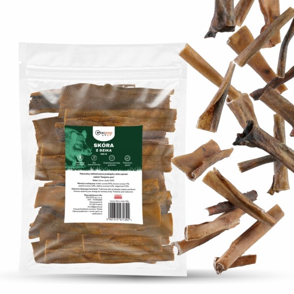 Przysmak dla psa Skóra z Dzika bez włosa 100% Naturalny Gryzak GACZOO 500g