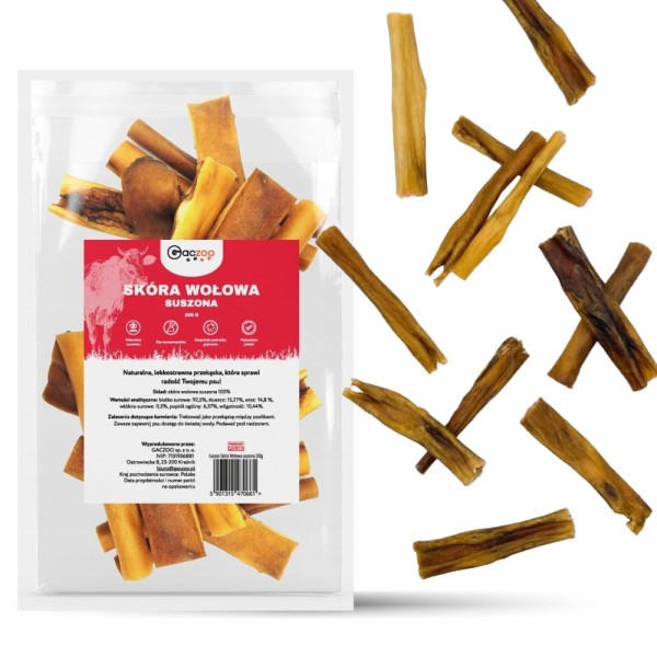 Przysmak dla psa Skóra Wołowa Suszona 100% Naturalny Gryzak GACZOO 200g