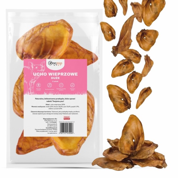 Przysmak dla Psa Ucho Wieprzowe rozmiar L Duże 100% Naturalny GACZOO GACZOO 5 sztuk
