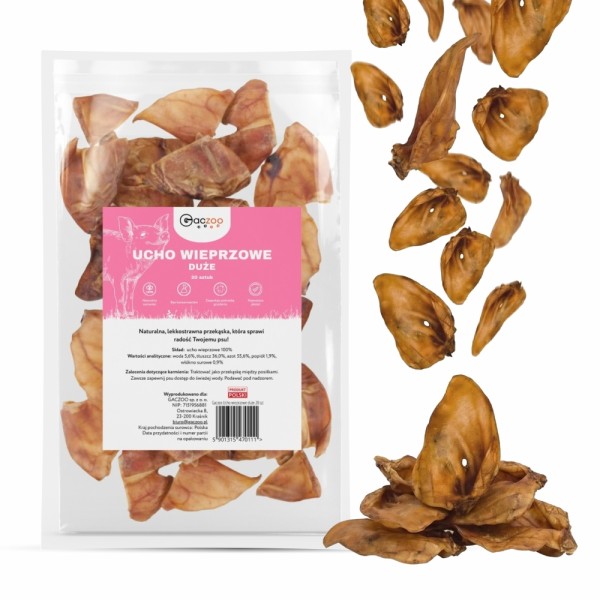 Przysmak dla Psa Ucho Wieprzowe rozmiar XL Duże 100% Naturalny GACZOO 20 sztuk