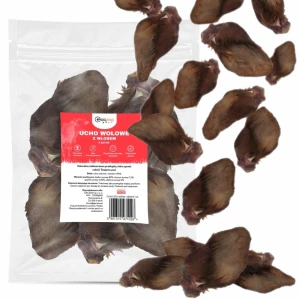 Przysmak dla Psa Ucho Wołowe z włosem 100% Naturalny 5 sztuk GACZOO