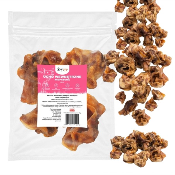Przysmak dla Psa Ucho Wewnętrzne Środkowe Wieprzowe 100% Naturalny GACZOO 100g