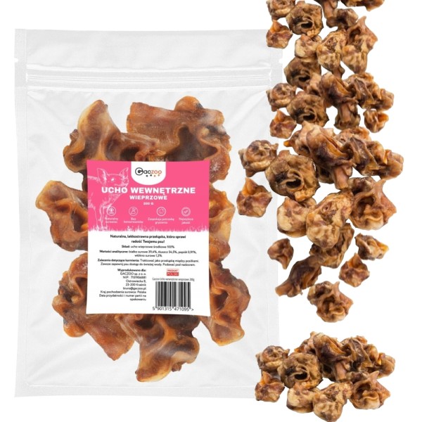 Przysmak dla Psa Ucho Wewnętrzne Środkowe Wieprzowe 100% Naturalny GACZOO 200g