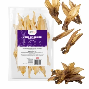 Przysmak dla psa Ucho Królicze bez Futra 100% Naturalny Gryzak 10 sztuk GACZOO