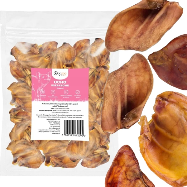 Przysmak dla Psa Ucho Wieprzowe rozmiar 100% Naturalny GACZOO 20 sztuk