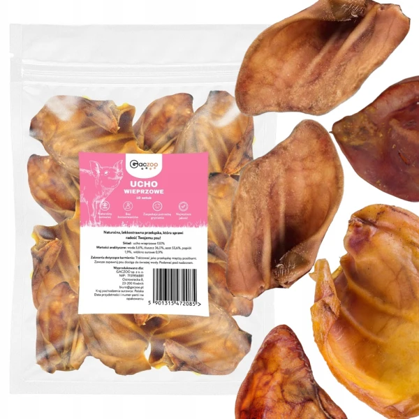 Przysmak dla Psa Ucho Wieprzowe rozmiar 100% Naturalny GACZOO 10 sztuk