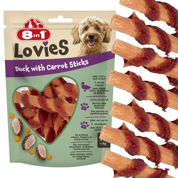 8IN1 LOVIES Przysmak dla psa pałeczki pierś z kaczki i marchewka 80g