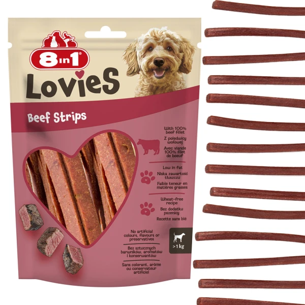 8IN1 LOVIES  Przysmak dla psa paski pieczona wołowina 80g 