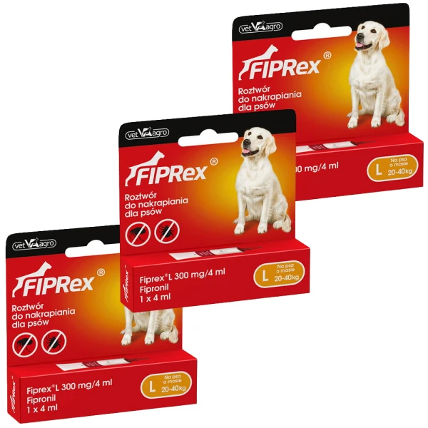 Fiprex L KROPLE na Pchły Kleszcze dla Psa 20-40kg 3x4ml