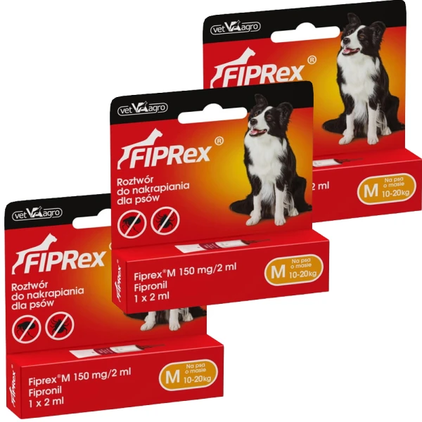 Fiprex M KROPLE na Pchły Kleszcze dla Psa 10-20kg 3x2ml