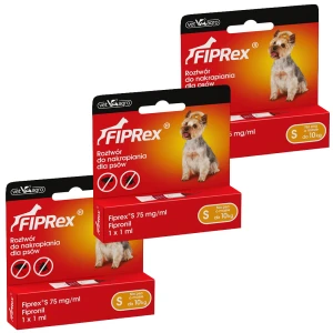Fiprex S KROPLE na Pchły Kleszcze dla Psa Ochrona na 90 dni 3x1ml