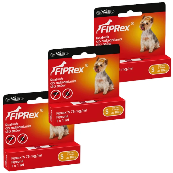 Fiprex S KROPLE na Pchły Kleszcze dla Psa Ochrona na 90 dni 3x1ml