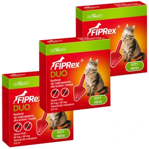 Fiprex DUO KROPLE na Pchły Kleszcze dla Kotów Fretek Ochrona na 90 dni