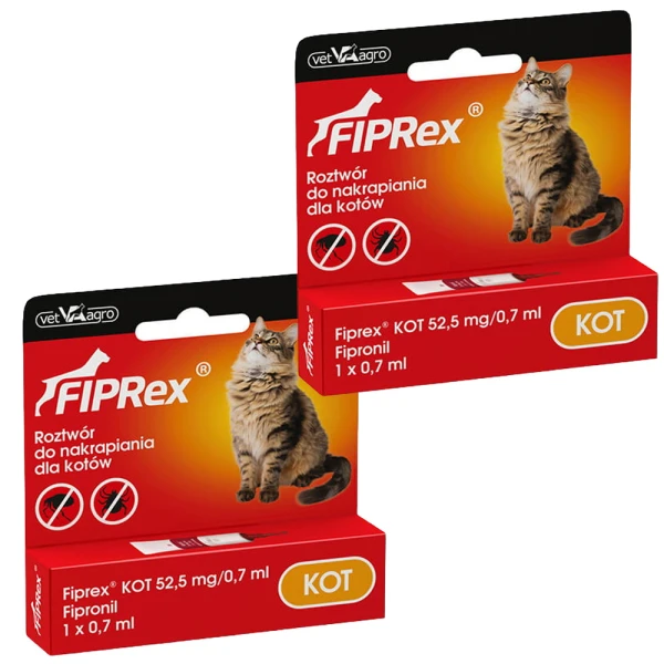 Fiprex KROPLE na Pchły Kleszcze dla Kota 2x0,7ml Ochrona na 60 dni