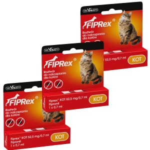 Fiprex KROPLE na Pchły Kleszcze dla Kota 3x0,7ml Ochrona na 90 dni