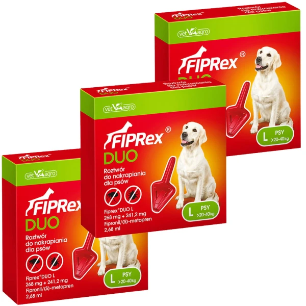 Fiprex DUO L KROPLE na Pchły Kleszcze dla Psa 20-40kg Ochrona na 90 dni