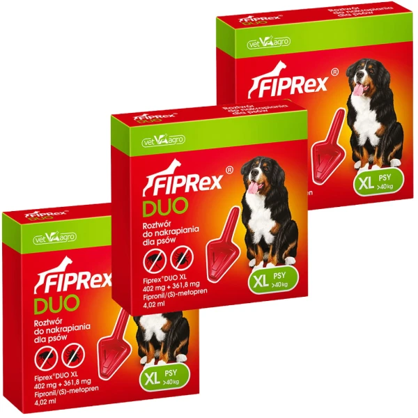 Fiprex DUO XL KROPLE na Pchły i Kleszcze dla Psa powyżej 40kg Ochrona na 90 dni