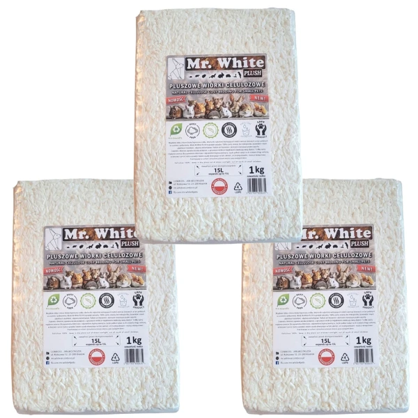 Mr. White Pluszowe wiórki celulozowe PLUSH ZESTAW 3 x 1kg ściółka dla gryzoni