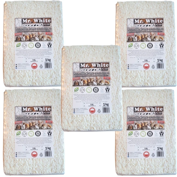 Mr. White Pluszowe wiórki celulozowe PLUSH ZESTAW 5 x 1kg ściółka dla gryzoni