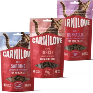 Carnilove Cat Soft Snack Przysmaki dla Kota 3x50g Mix Smaków Indyk Sardynka Bawół
