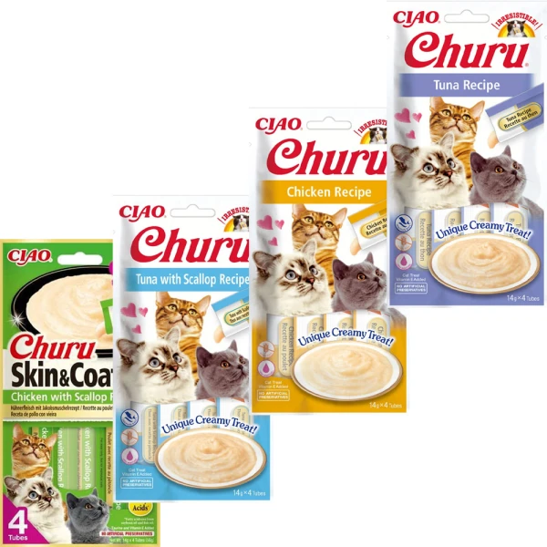 Inaba Churu Skin & Coat Przysmak dla kota na sierść i skórę mix 4szt