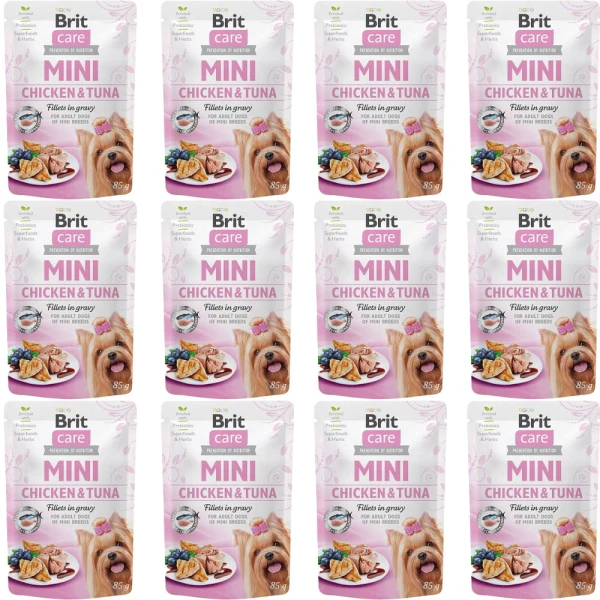 BRIT CARE MINI POUCH CHICKEN&TUNA PAKIET 12x85g kawałki mięsa w sosie karma mokra dla psa