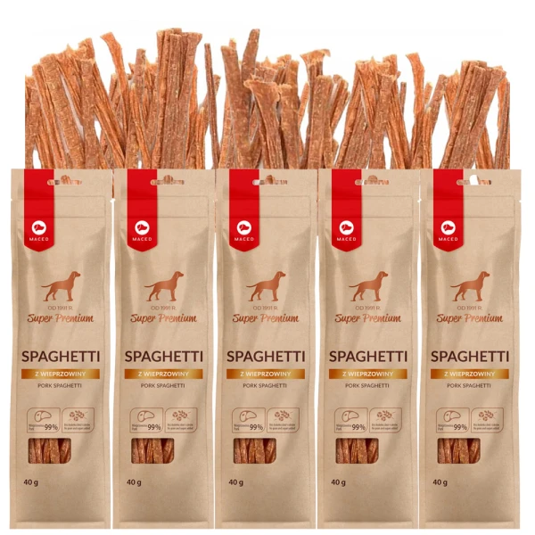 Maced Spaghetti z Wieprzowiną Mięsny Przysmak dla Psa 5x40g