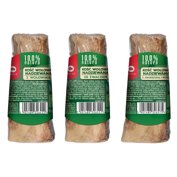 Maced 100% Natura Kość Nadziewana MIX Smaków Przysmak dla Psa 3x150g