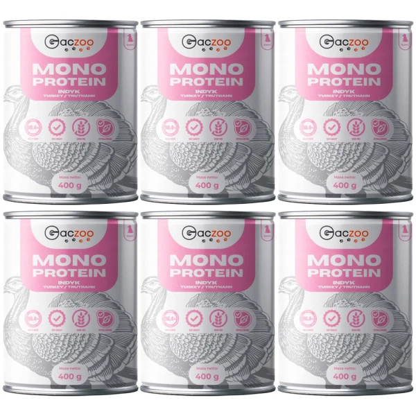 Gaczoo MONO Protein Puppy karma mokra dla szczeniąt Indyk 6x400g