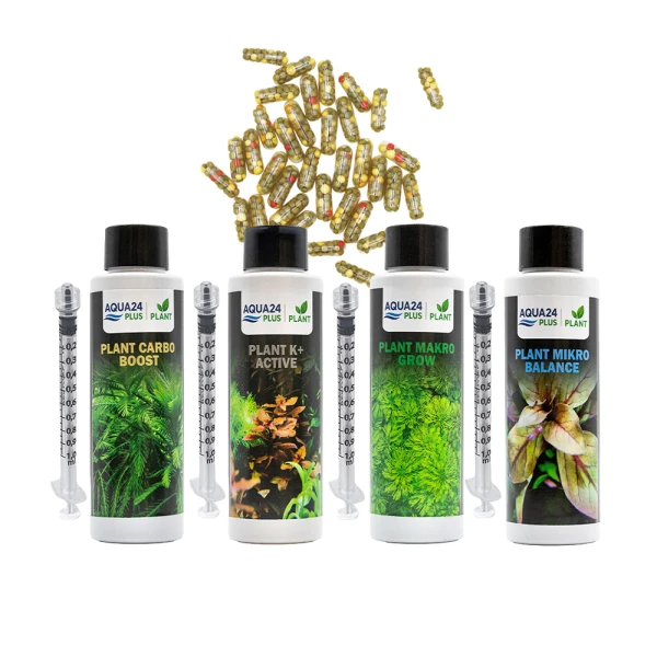 AQUA24 PLUS Zestaw Nawozów Makro Mikro Carbo Potas 4x100ml + Caps Boost 20szt
