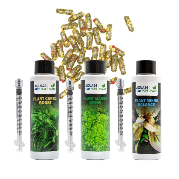 AQUA24 PLUS Zestaw Nawozów Carbo Mikro Makro 3x100ml + Caps Boost 40szt
