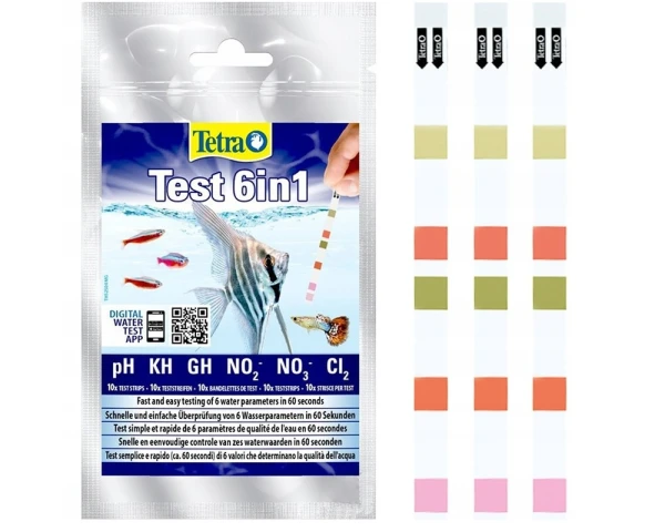 Tetra Test paskowe do wody 6in1 10szt - na PH GH KH NO2 NO3 CL2