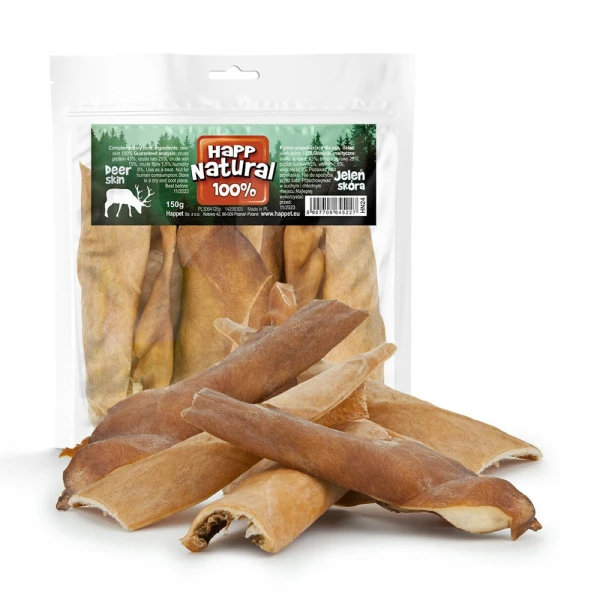 Happet Suszona Skóra z Jelenia 100% Naturalny Przysmak dla Psa 150g