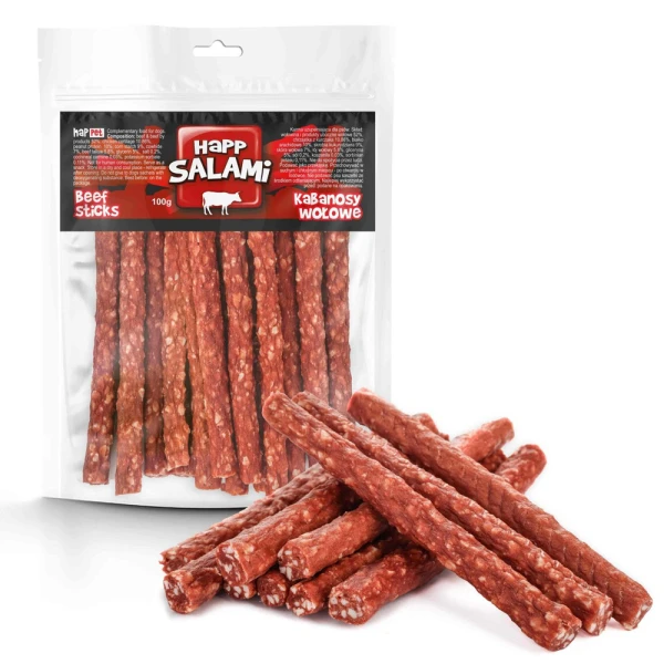 Happet Salami Wołowe Pałeczki 100g Przysmak Smaczki dla Psa