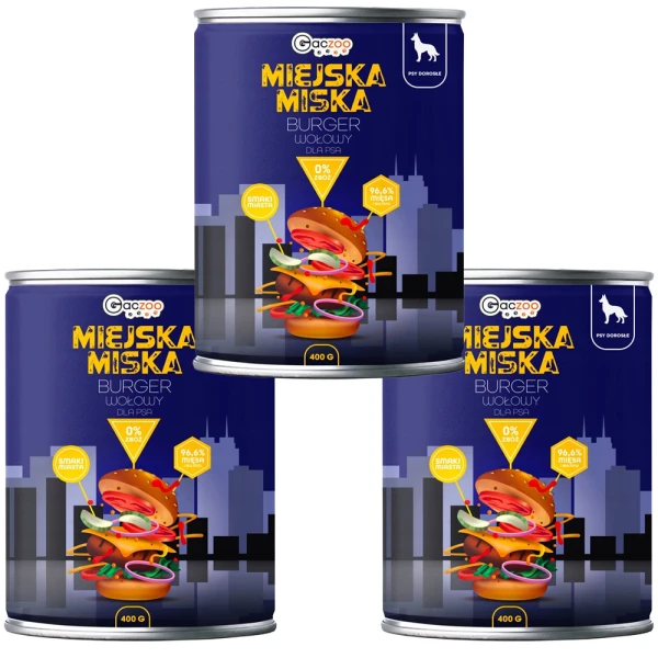 Gaczoo Miejska Miska karma mokra dla psa Burger wołowy Style 3x400g