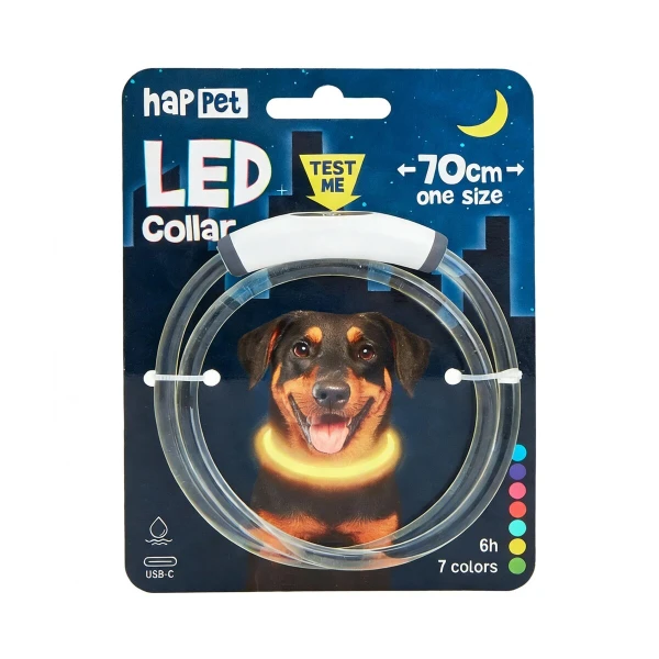Obroża LED dla Psa Świecąca Multikolor 70cm XS-XXL 7 Kolorów USB-C Happet