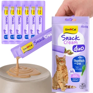 GimCat Cream Snack Duo Tuńczyk Trawa 6x15g Kremowy Przysmak dla Kota