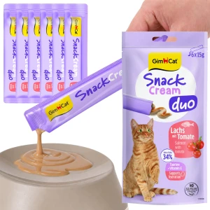 GimCat Cream Snack Duo Łosoś Pomidor 6x15g Kremowy Przysmak dla Kota