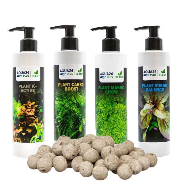 AQUA24 PLUS Zestaw Nawozów Makro Mikro Carbo Potas + Kulki 35szt 4x250ml