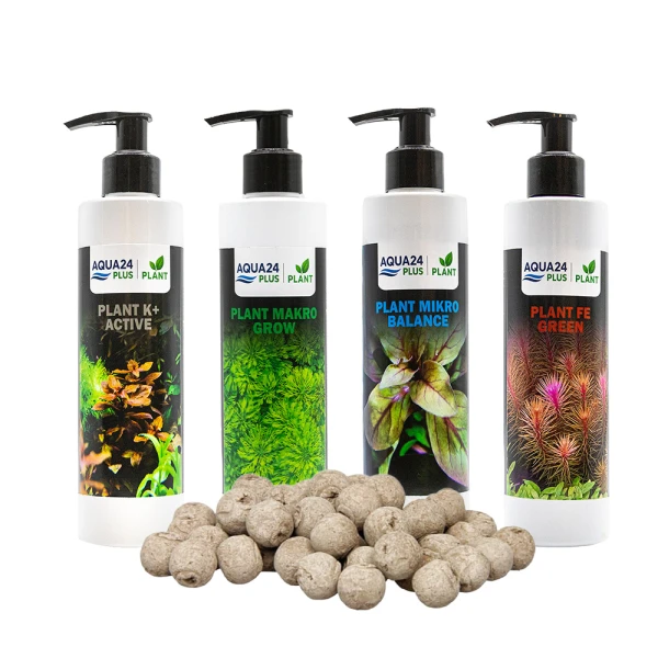 AQUA24 PLUS Zestaw Nawozów Makro Mikro Potas Żelazo + Kulki 35szt 4x250ml