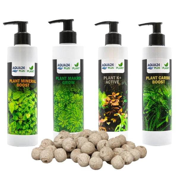 AQUA24 PLUS Zestaw Nawozów Makro Gainer Potas Carbo + Kulki 15szt 4x250ml