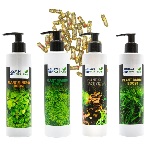 AQUA24 PLUS Zestaw Nawozów Makro Gainer Potas Carbo + Caps 20szt 4x250ml