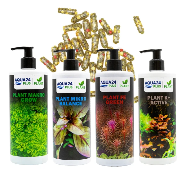 AQUA24 PLUS Zestaw Nawozów Makro Mikro Potas Ferro + Caps 40szt 4x500ml
