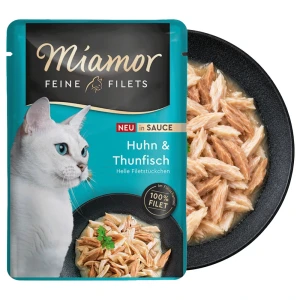 MIAMOR Feine Filets Kurczak z Tuńczykiem w Sosie Karma Mokra dla Kota 100g