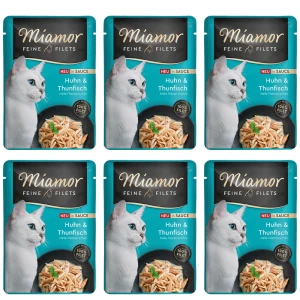 MIAMOR Feine Filets Kurczak z Tuńczykiem w Sosie Karma Mokra dla Kota 6x100g