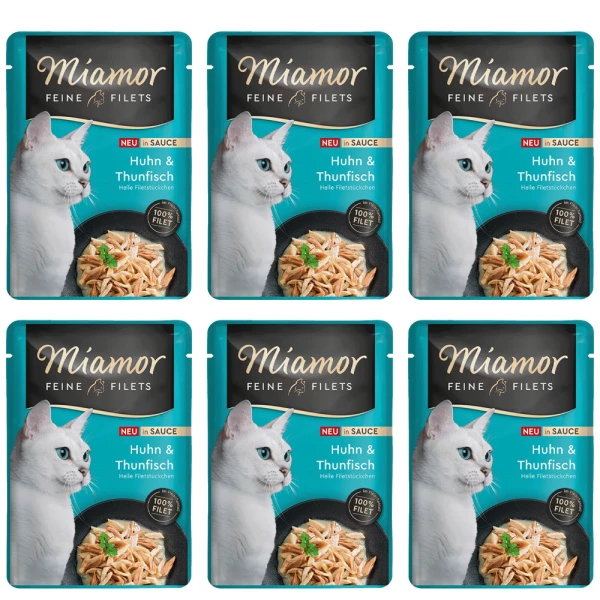 MIAMOR Feine Filets Kurczak z Tuńczykiem w Sosie Karma Mokra dla Kota 6x100g