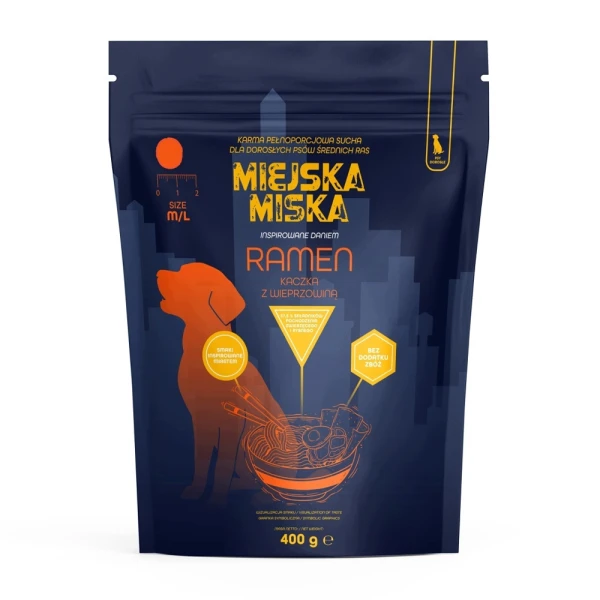 Miejska Miska Gaczoo Ramen Kaczka Karma Sucha dla Psów Ras Średnich 400g M/L