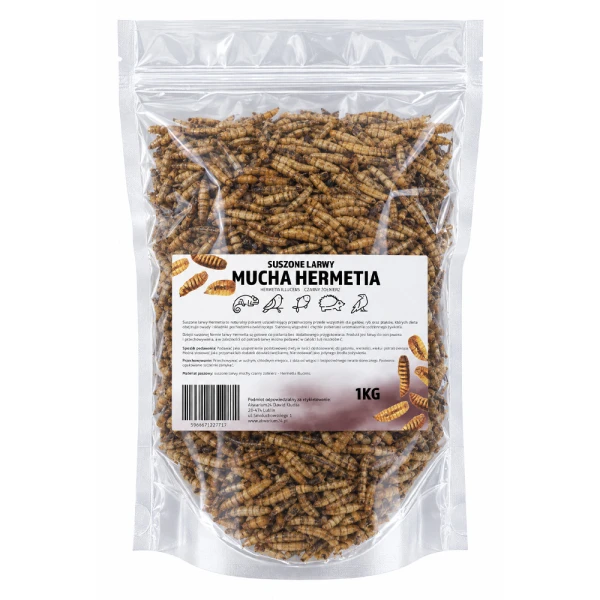 Suszone Larwy Muchy Hermetia Czarny Żołnierz 1kg dla Gadów Ryb Ptaków